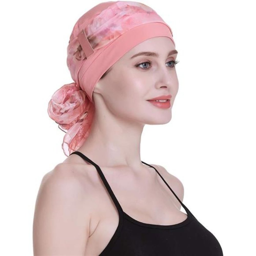 Elegant Chemo Cap with Silky Scarfs for Cancer Women Hair Loss Sleep Beanie